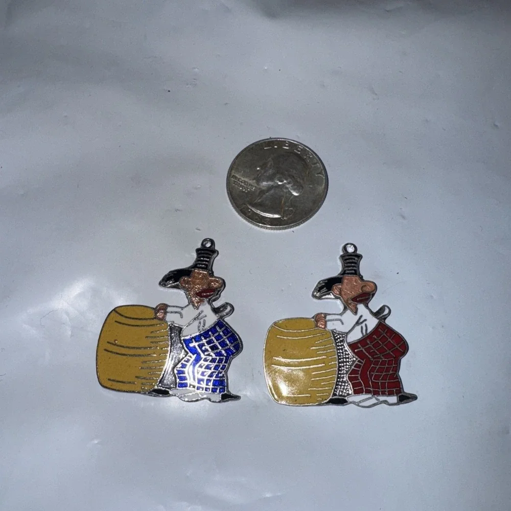 2pc Fun Vintage Rodeo Clown Cowboy Charm Pendant  Blue Red